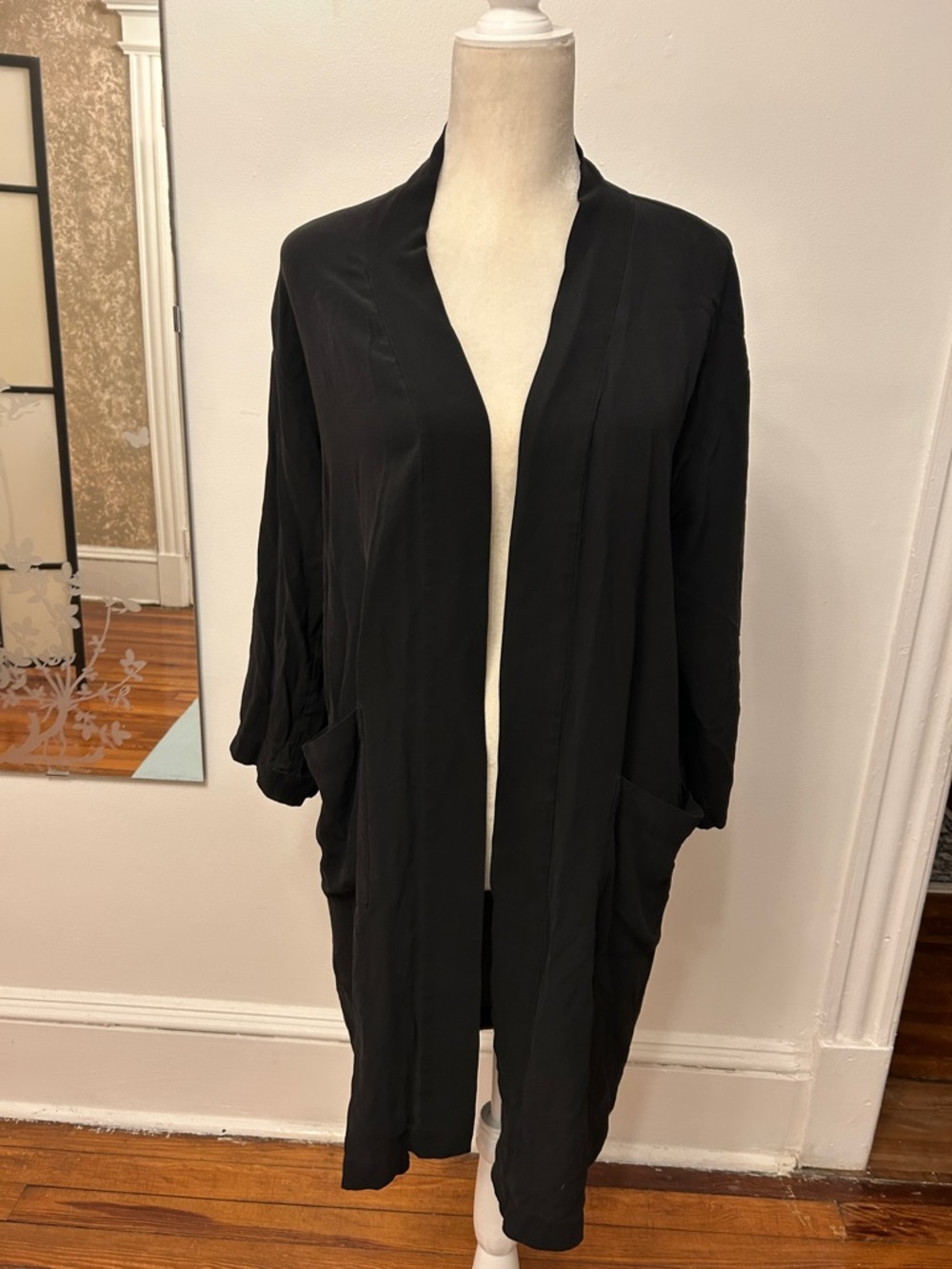 Eileen Fisher Black Open-Front Long Cardigan